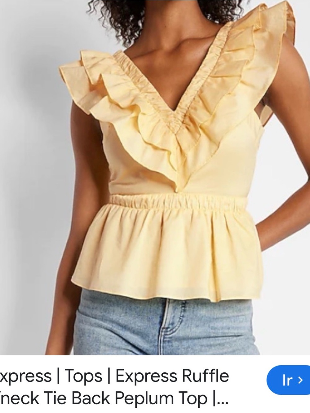 Express Yellow Ruffle V-Neck Peplum Top